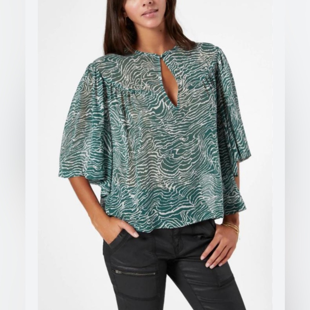 Joie Moore Silk Top In Green Multi Size Medium